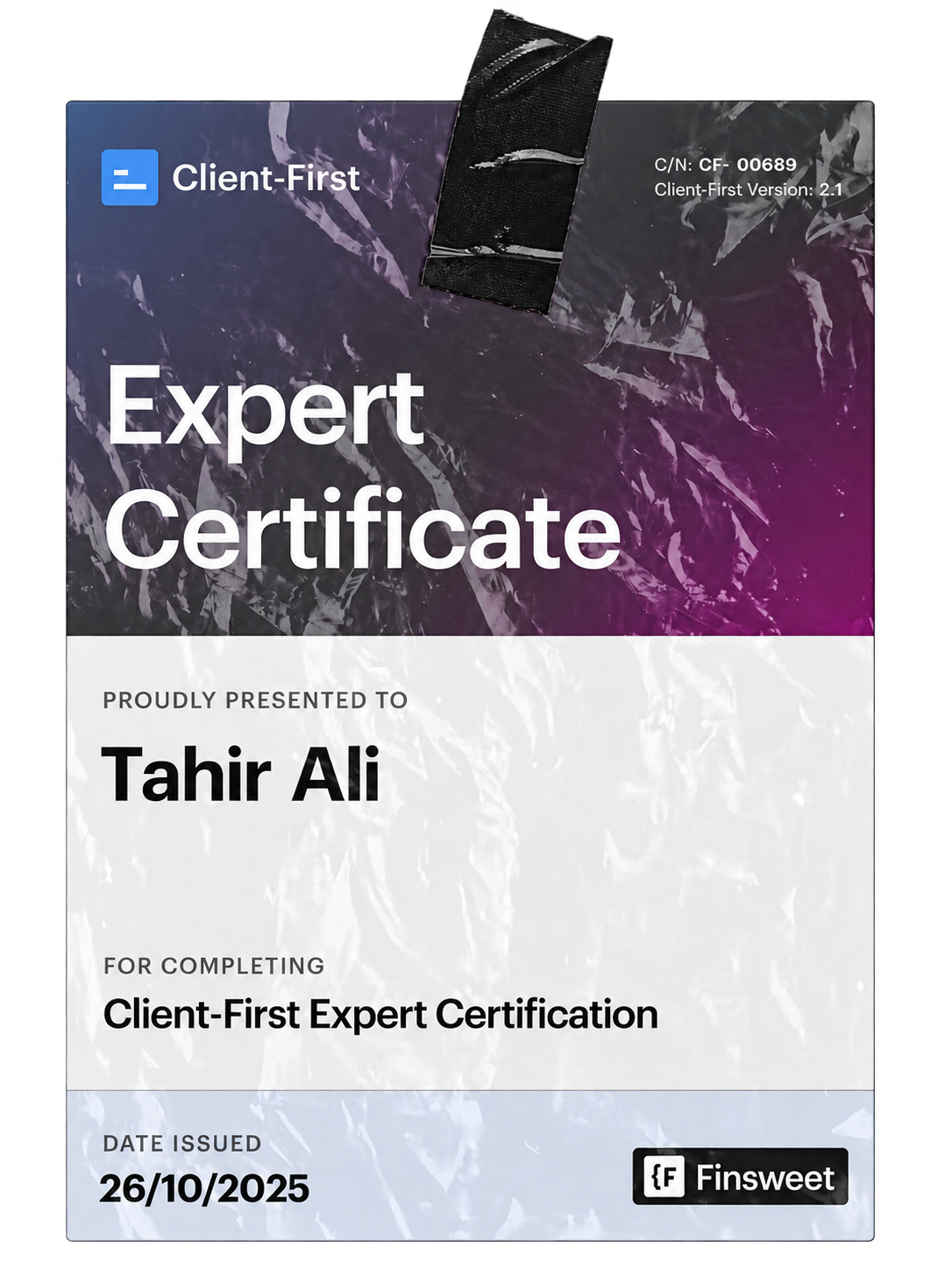 Client-First Expert certificate - Tahir Ali