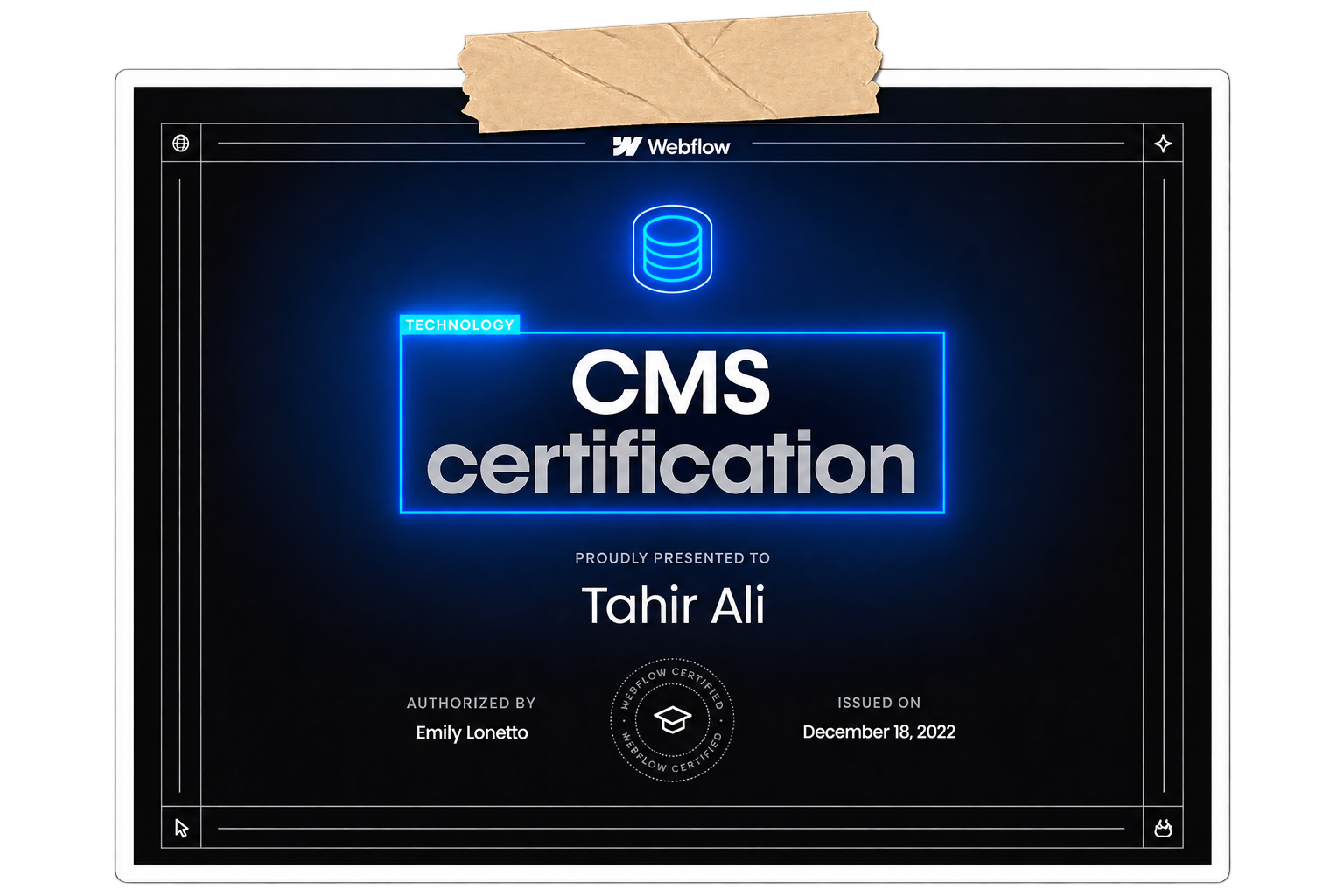 Webflow CMS certificate - Tahir Ali