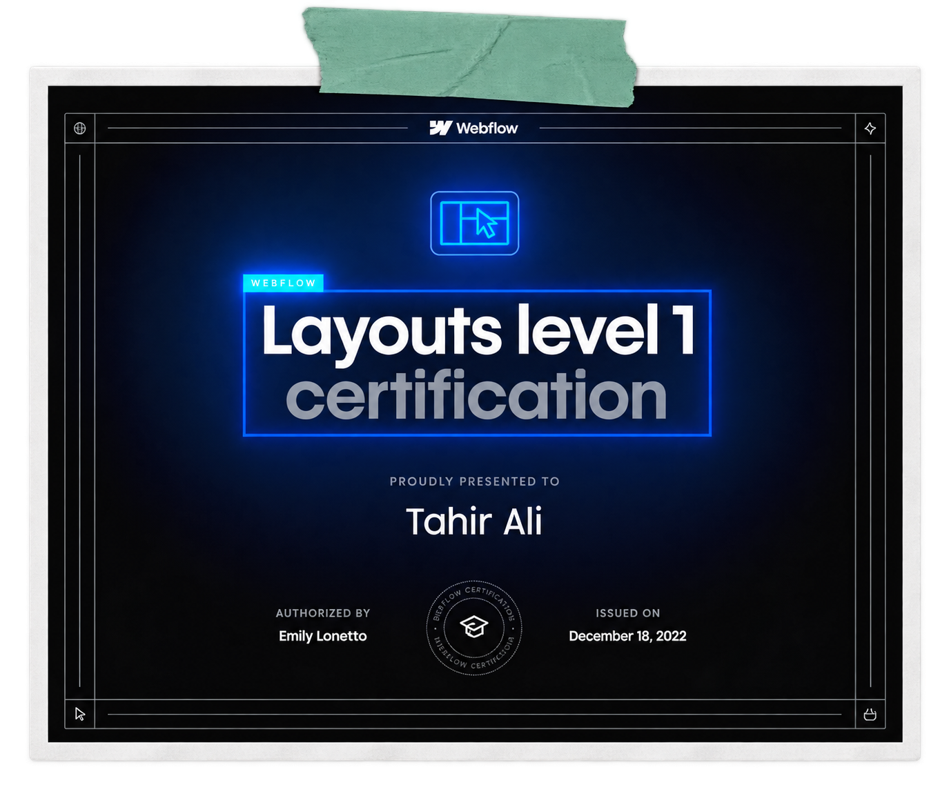 Webflow Layouts level 1 certificate - Tahir Ali