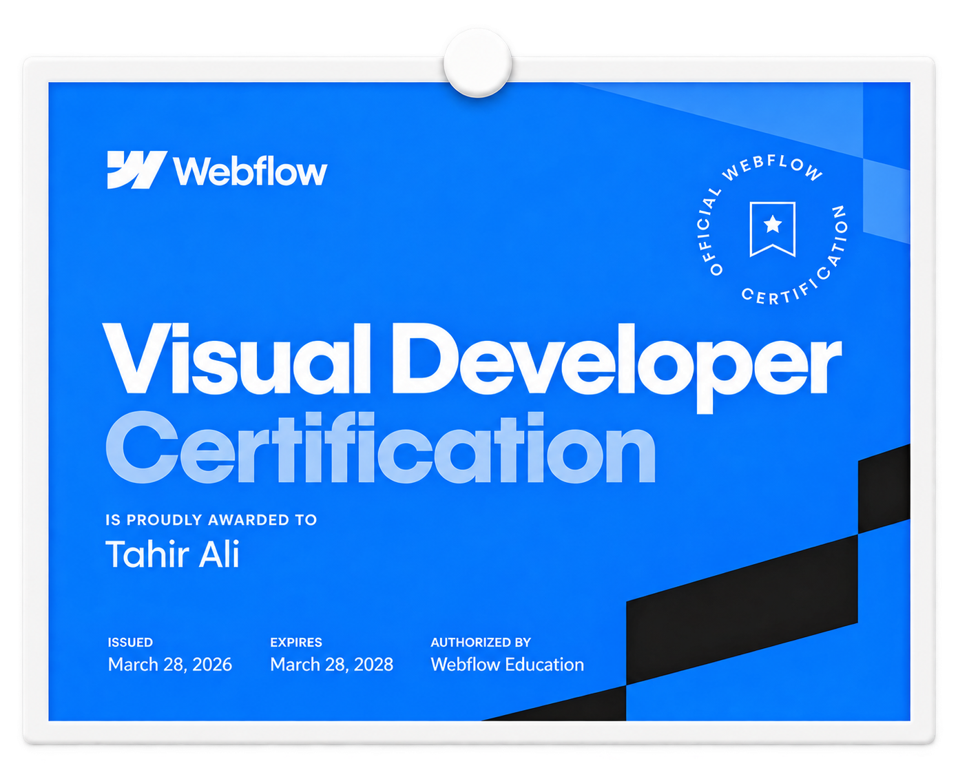 Webflow Visual Developer certificate - Tahir Ali